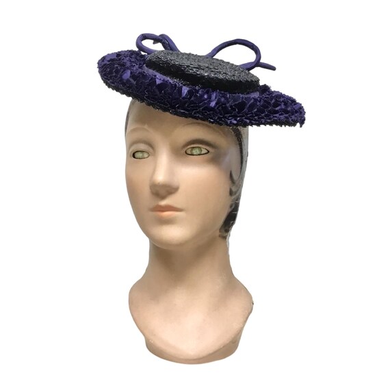 Vintage 1930s 1940s Navy Straw Tilt Hat, 30s 40s … - image 1