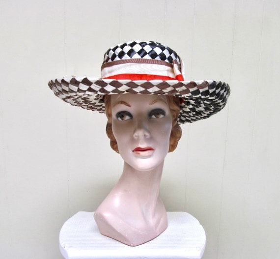 Vintage 1960s MR. JOHN Hat, Mod Straw Hat, Black … - image 3