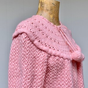 Vintage 1950s Pink Knit Bed Jacket, 50s Acrylic Swing Cardigan, Crochet Folk Sweater, Medium-Large, VFG image 7