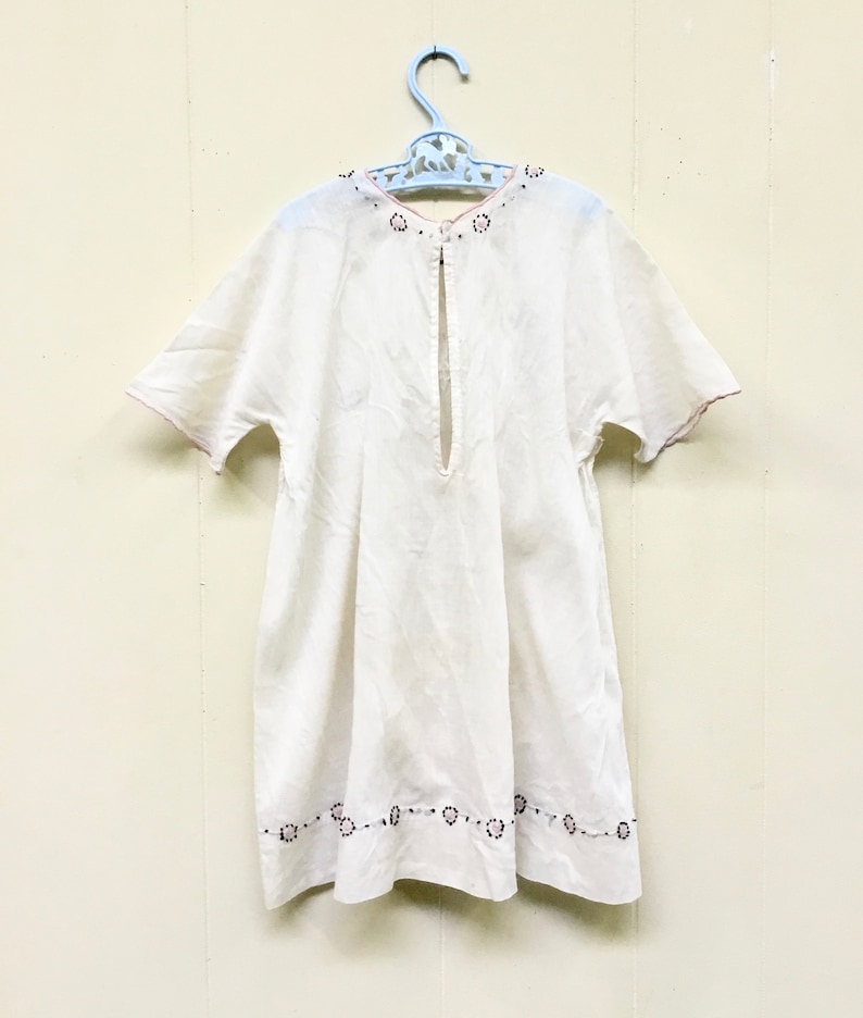 Antique 1910s Edwardian Hand-Embroidered White Batiste Girl's Dress, WW1 Era Cotton Summer Chemise, Teens Era Slip or Underdress, VFG image 3