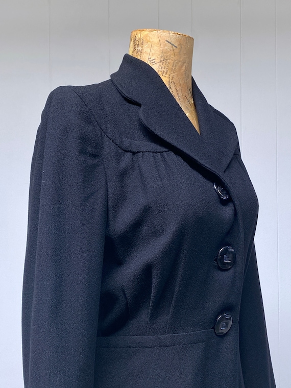 Vintage 1940s Black Wool Crepe Coat, 40s Fit and … - image 7