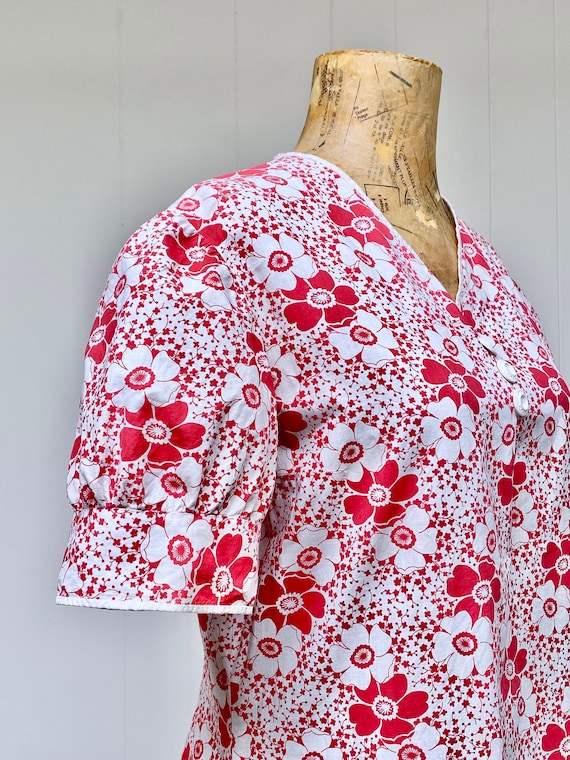Antique 1920s Red & White Floral Cotton Day Dress… - image 6