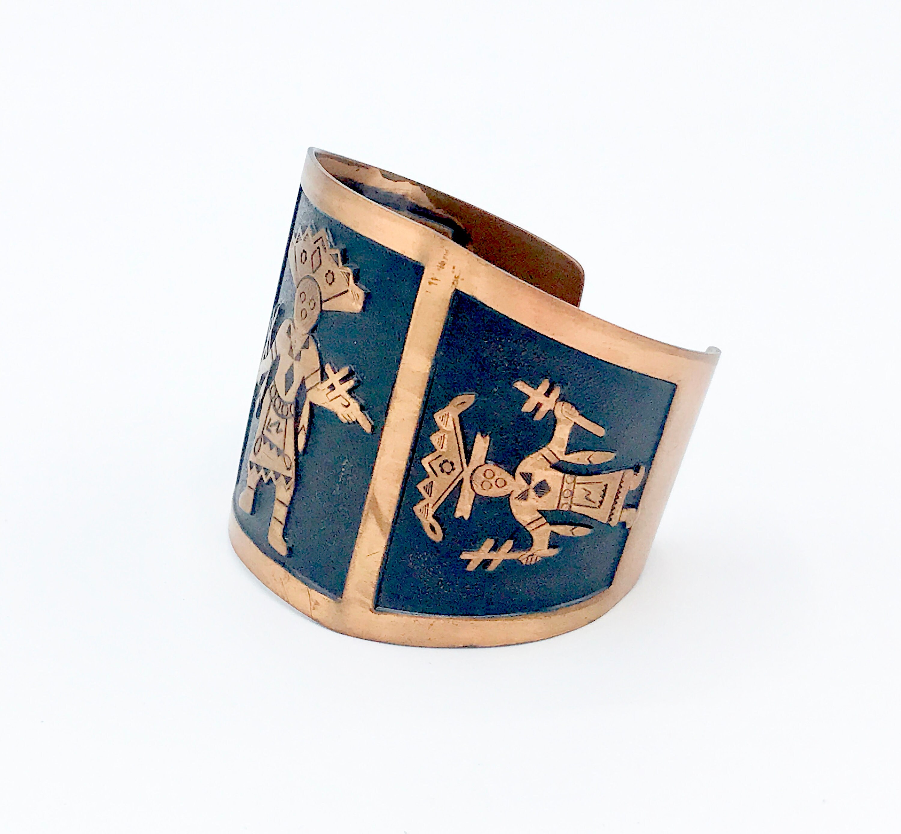 Vintage Bell Trading Post Wide Copper Kachina Cuff Bracelet