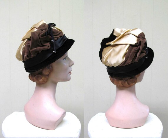 Vintage 1950s Fancy Evening Hat, 50s Black Velvet… - image 4