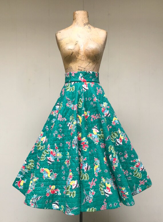 Vintage 1950s Asian Novelty Print Circle Skirt, Gr
