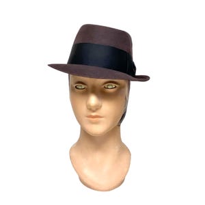 Vintage 1950s Stetson Brown Wool Felt Stingy Brim Fedora, Mid-Century Trilby / Porkpie Hat, 22" Medium Size 7, VFG