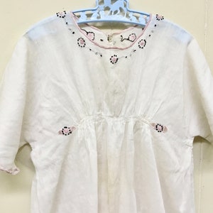 Antique 1910s Edwardian Hand-Embroidered White Batiste Girl's Dress, WW1 Era Cotton Summer Chemise, Teens Era Slip or Underdress, VFG image 4