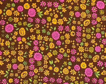 Vintage 1960s Bright Floral Rayon Challis Fabric, Mid-Century Flower Power Yardage, 93 x 43 Inches