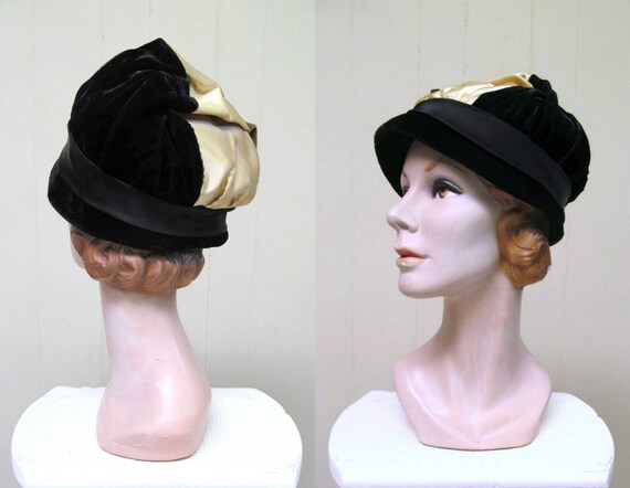 Vintage 1950s Fancy Evening Hat, 50s Black Velvet… - image 5