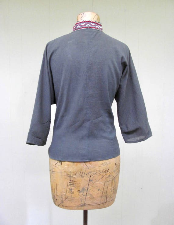 Vintage 1950s Southwestern Patio Top, Gray Rayon … - image 4