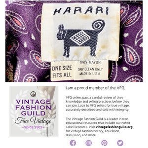 Vintage 1990s HARARI Drop-Waist Purple Paisley Rayon Dress, Loose-Fit Tea Length One Size up to 44 Bust, VFG image 10