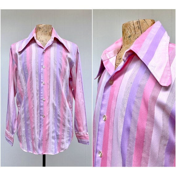 Vintage 1960s Mod Dress Shirt with Insane Collar,… - image 1