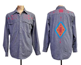 70s Western Chambray Shirt With Quilted Yoke, 70s Western Shirt, Gray Chambray Shirt, Vintage Western Shirt, 70s Dagger Collar, 70s - Etsy 70s Western Chambray Shirt With Quilted Yoke, 70s Western Shirt, Gray Chambray Shirt, Vintage Western Shirt, 70s Dagger Collar, 70s - Etsy