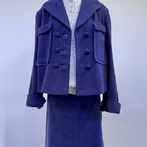 Vintage 1950s Wool Bouclé Skirt Suit, Cropped Jacket and Pencil Skirt Set, Small-Medium image 3