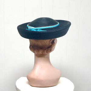 Vintage 1960s Miss Schiaparelli Hat, 60s Mod Black Straw Breton Hat, Mid-Century Madeline Hat, New with Tags, 21 1/2 Inches, VFG image 1