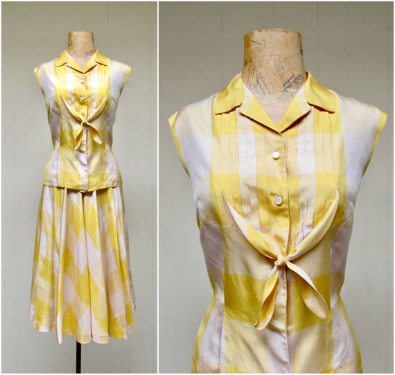 Vintage 1950s Silk Circle Skirt and Blouse Set, 5… - image 3