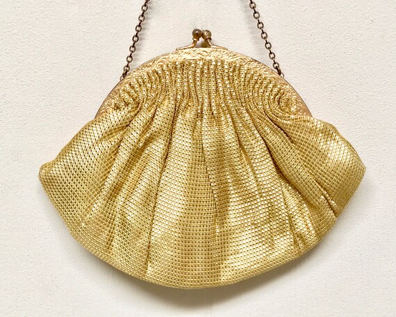 Vintage 1930s Gold Lamé Evening Bag, Art Deco Fla… - image 3