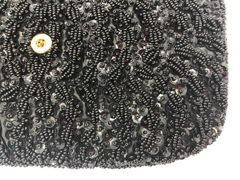 Vintage 1960s Black Hand-Beaded Evening Bag, 60s Sequined Clutch Purse, Richere Bag Hand Made in Hong Kong, VFG image 7
