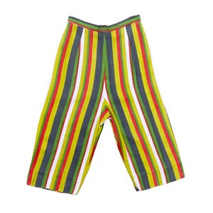 Vintage 1960s Pedal Pushers , 60s Striped Cotton Linen High-Waisted Clam Diggers, Full Cut Legs, Juniors Size XXS 22&quot; Waist, VFG