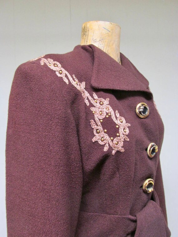 Vintage 1940s Princess Coat, 40s Brown Wool Crepe… - image 6