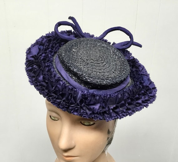 Vintage 1930s 1940s Navy Straw Tilt Hat, 30s 40s … - image 7
