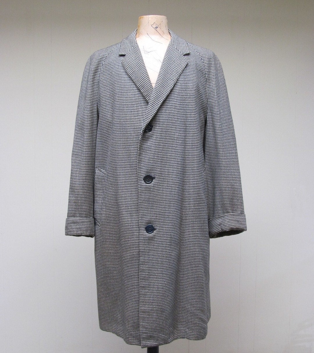 Vintage 1960s Mens Aquascutum Overcoat, 60s Classic Black/white Wool ...