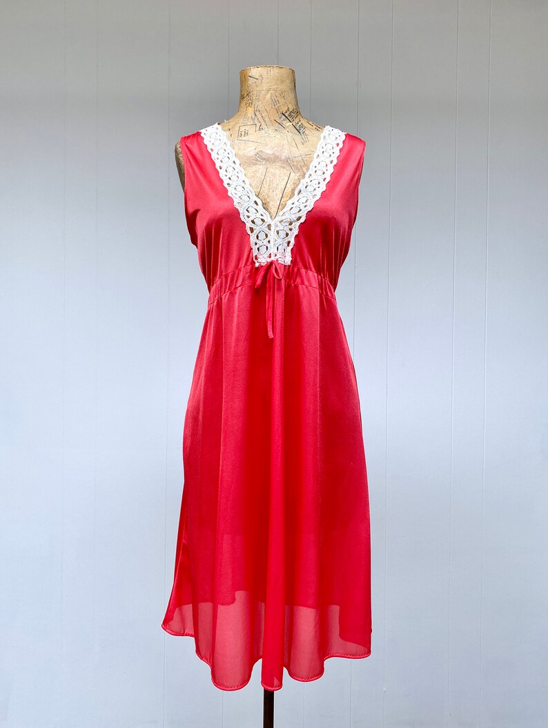 Vintage 1960s Mod Peignoir Set, Mid-Century Coral Nylon/Lace Sleeveless Nightgown/Robe, Summer Sleepwear, Deadstock, Medium 38 Bust, VFG image 6