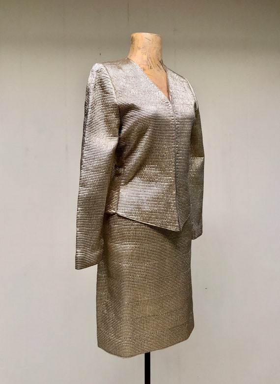 Vintage 1980s Mary McFadden Couture Gold Metallic… - image 3