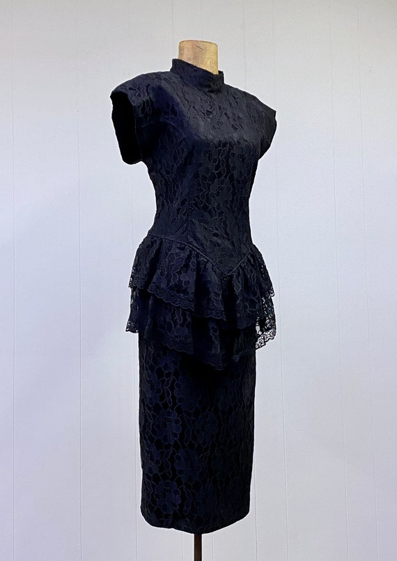 1980s Vintage Black Lace Party Dress, 80s Goth Dr… - image 2