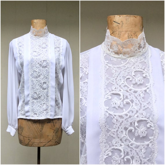 Vintage 1990s White Crepe Ivory Lace Victorian Co… - image 1