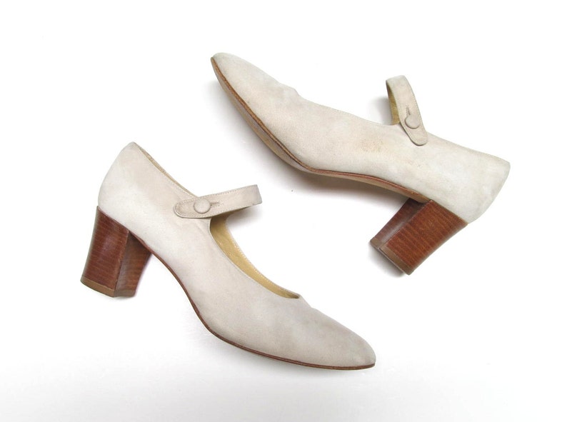 90s Ivory Nubuck Mary Janes Vintage 1990s Charles David Shoes Size 6 12 US