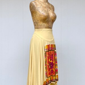 Vintage 1980s Buttercream Rayon Crepe Circle Skirt, 80s New Romantic Faux Wrap Midi, Small 27 Inch Waist, VFG image 3