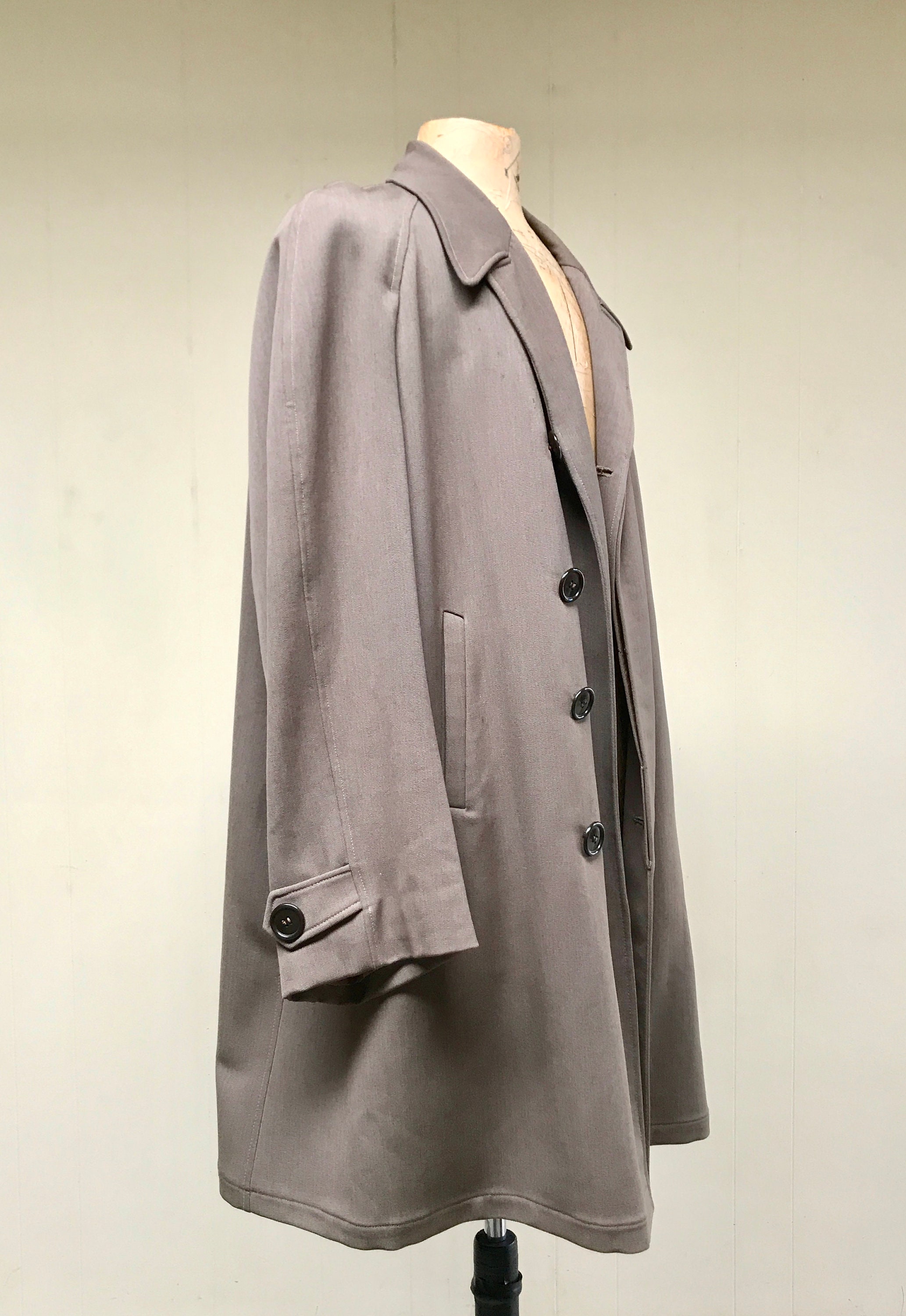 Vintage 1940s 1950s Taupe Gabardine Coat, 40s 50s Classic Wool