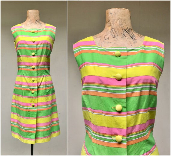 Vintage 1960s Mod Striped Cotton Scooter Dress, 60