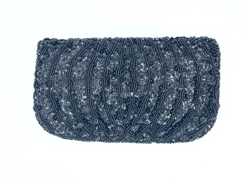 Vintage 1960s Black Hand-Beaded Evening Bag, 60s Sequined Clutch Purse, Richere Bag Hand Made in Hong Kong, VFG image 5