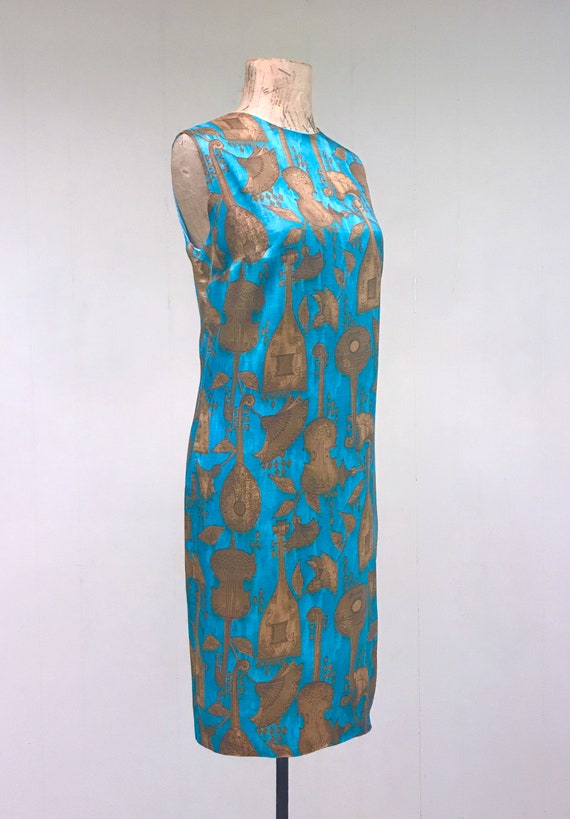 Vintage 1960s Silk Shift Dress, Mid-Century Turqu… - image 3