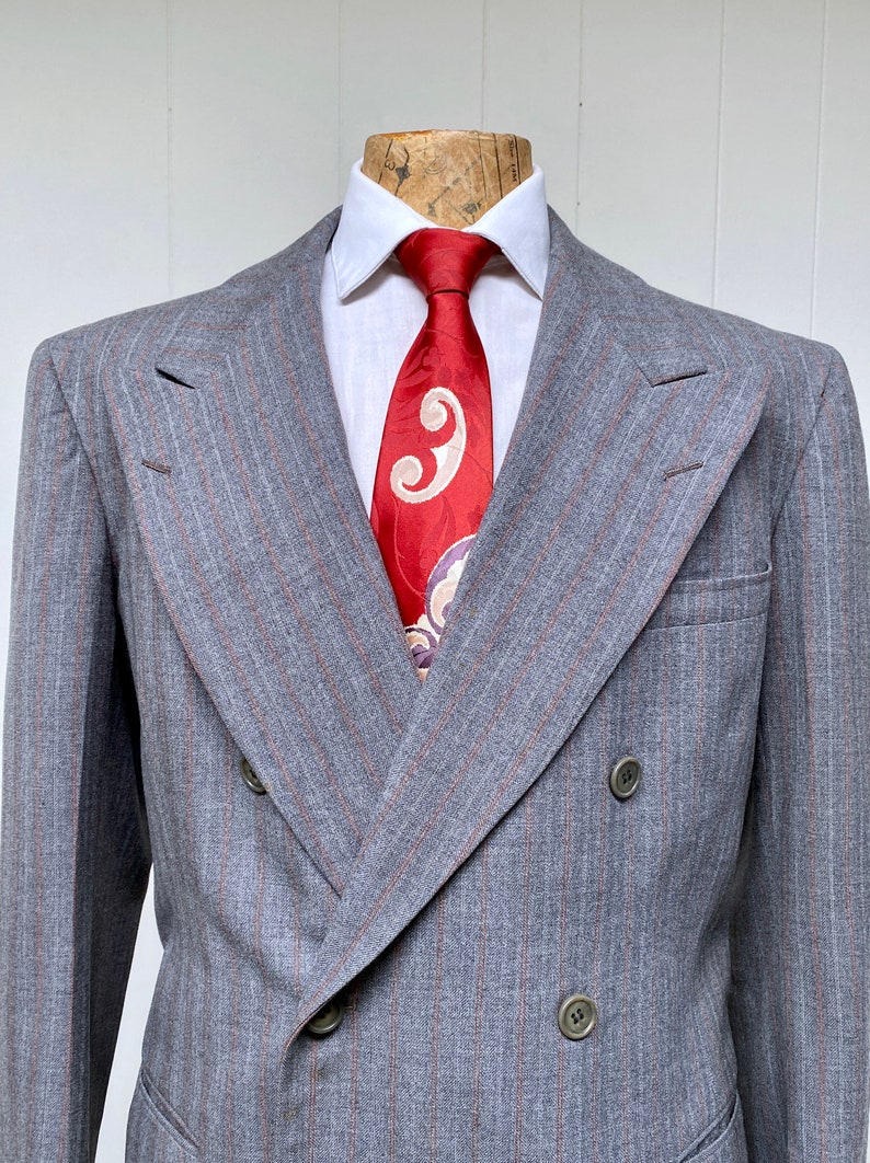 Vintage 1940s Gray Wool Pinstripe Suit 40s Double Breasted Etsy