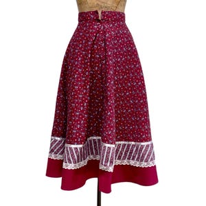 Vintage 1970s Gunnie&#39;s Cottagecore Skirt, Maroon Ditsy Print Peasant A Line Skirt, Extra Small 23&quot; Waist, VFG