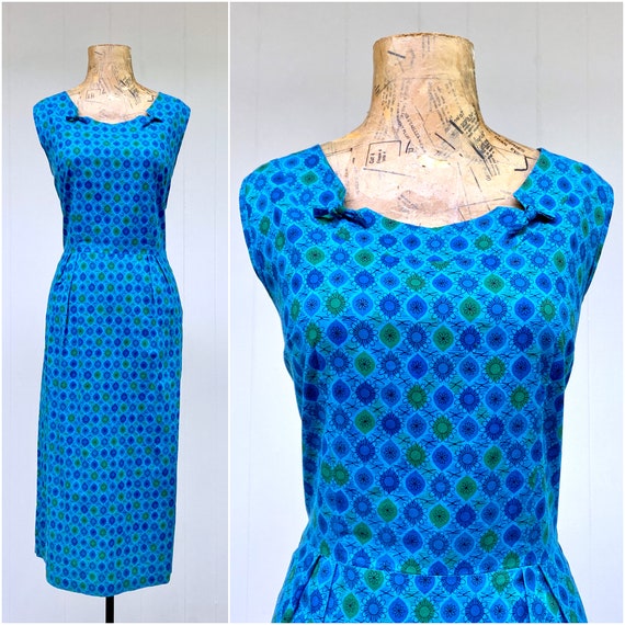 Vintage 1950s Cotton Novelty Print Dress, 50s Tur… - image 1