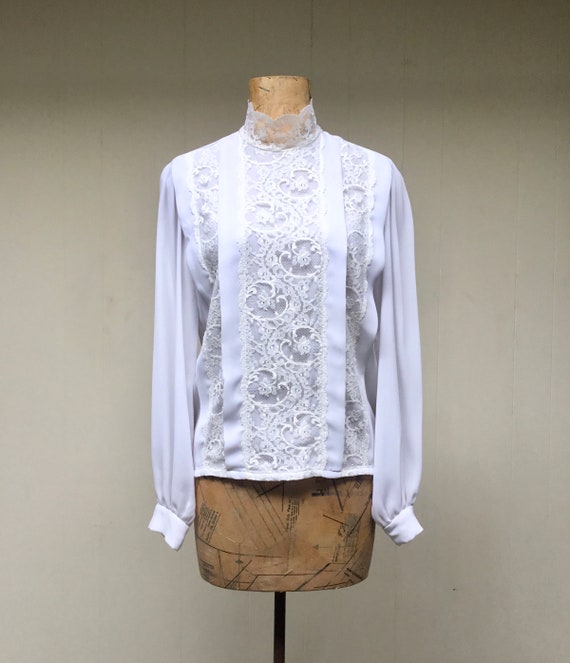 Vintage 1990s White Crepe Ivory Lace Victorian Co… - image 5