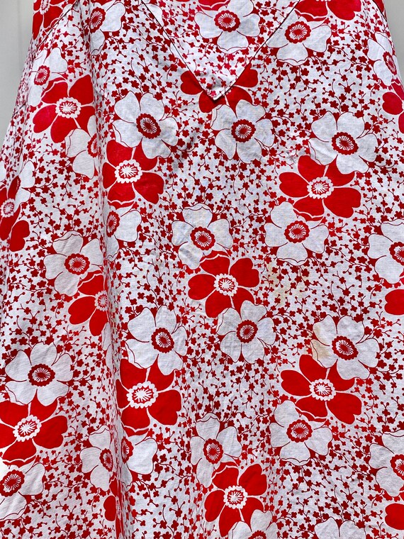 Antique 1920s Red & White Floral Cotton Day Dress… - image 8