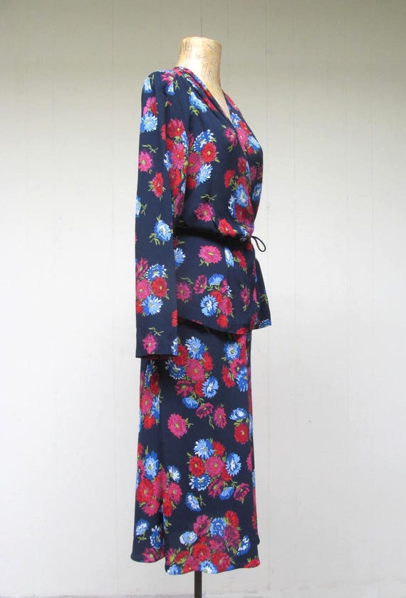 Vintage 1980s Does 1940s Floral Rayon Skirt Set, … - image 3