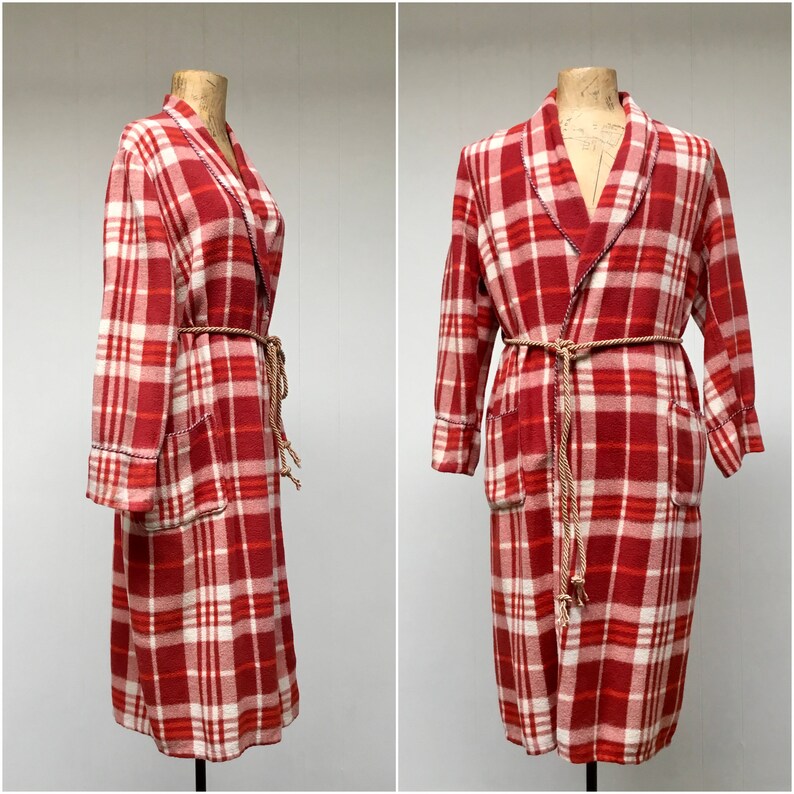 1950s Vintage Beacon Unisex Robe 50s Red Plaid Shawl Collar | Etsy