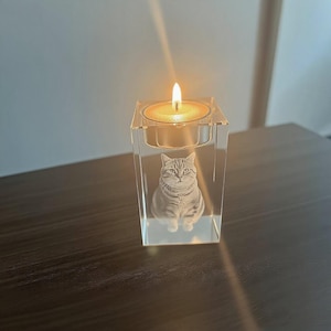 Personalized 3D Crystal Candle Holder - Customized Pet Memorial Gift for Dog or Cat Loss, Engraved Photo Votive, Dog Memorial Candle Holder