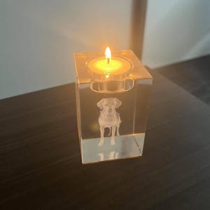 Custom 3D Pet Portrait Crystal Candle Holder – Personalized Pet Memorial Gift, Dog or Cat Loss Sympathy Keepsake, Engraved Photo Votive