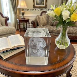 Personalized 3D Crystal Photo Keepsake with Light Base, Custom Engraved Picture Cube, Personalized Anniversary Gift for Him