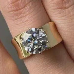 Wide Band Solitaire Diamond Ring, 2.50 Ct Round Cut Diamond Women&#39;s Wedding Ring, CZ Diamond Wide Band Ring, 925 Sterling Silver Ring
