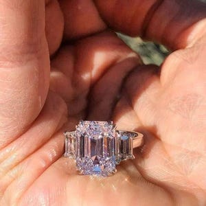 White Emerald Cut CZ Three Stone Ring | 925 Sterling Silver Ring For Women | Emerald Cut Cz Engagement Ring | Three Stone Promise Ring