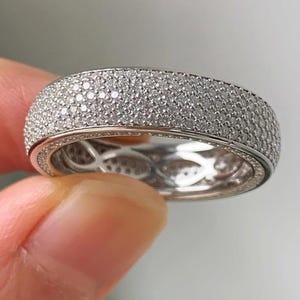 Sterling Silver CZ Diamond Eternity Band, Unisex Wedding Ring