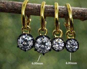Gypset Hoop Earrings 6mm Round Simulated Set In Georgian Style Cut-Down Setting Blackened White Gold & Yellow Gold Earrings